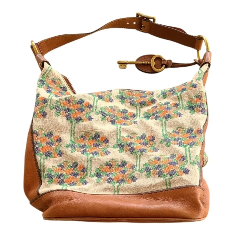 Fossil Brown and Cream Floral Hobo Bag